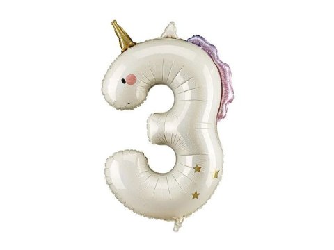 Balon foliowy Cyfra 3 Jednorożec, 93cm Partydeco (FB359-3)