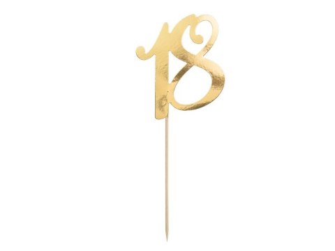 Dekoracja na tort Topper na tort 18, złoty, 20.5cm Partydeco (KPT62-18-019)