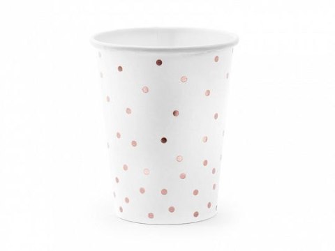 Kubek jednorazowy biały w kropki (1 op. / 6 szt.) papier 260ml Partydeco (KPP53-008-EU1)