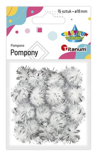 Pompony Craft-Fun Series brokatowe białe 15 szt Titanum (338524)