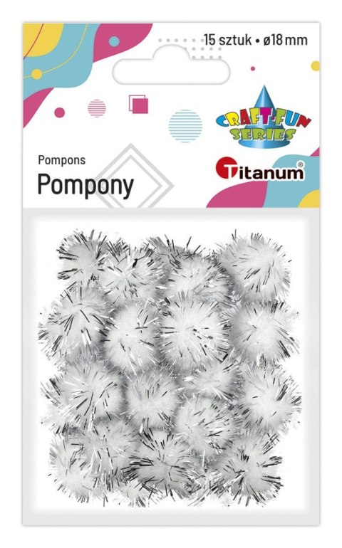 Pompony Craft-Fun Series brokatowe białe 15 szt Titanum (338524)