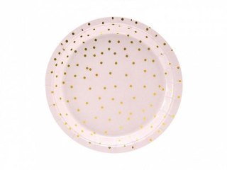 Talerz jednorazowy Kropki, jasny róż papier śr. 180mm 6 szt Partydeco (TPP50-081J)