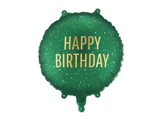 Balon foliowy pastylka Happy Birthday, 35x35 cm, ciemnozielony 18cal Partydeco (FB353-012C)