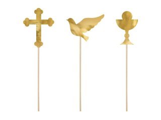 Dekoracja na tort I Komunia Święta, złoty, 31,5cm Partydeco (KPT46-019M)