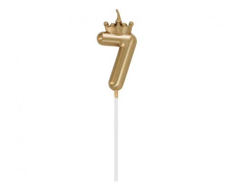 Świeczka urodzinowa cyferka 7, z koroną, szampańskie złoto, 6 cm Godan (HC-SCK7)