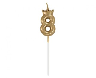 Świeczka urodzinowa cyferka 8, z koroną, szampańskie złoto, 6 cm Godan (HC-SCK8)