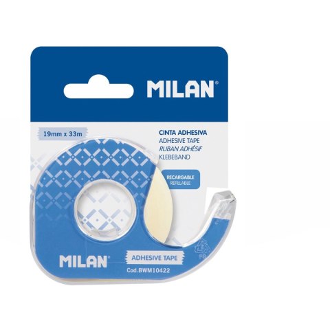 Taśma biurowa krystaliczna z dyspenserem na blistrze 19x33 [mm x m] Milan (BWM10422)