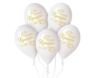 Balon gumowy Pierwsza Komunia Św. (biblia) 5 szt. biały 320mm 13cal Godan (GMS120/PKB)