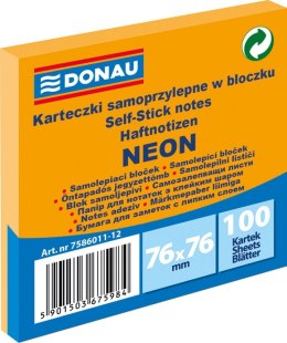Notes samoprzylepny Donau Neon pomarańczowy 100k 76mm x 76mm (7586011-12)