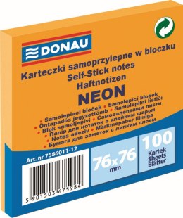 Notes samoprzylepny Donau Neon pomarańczowy 100k 76mm x 76mm (7586011-12)