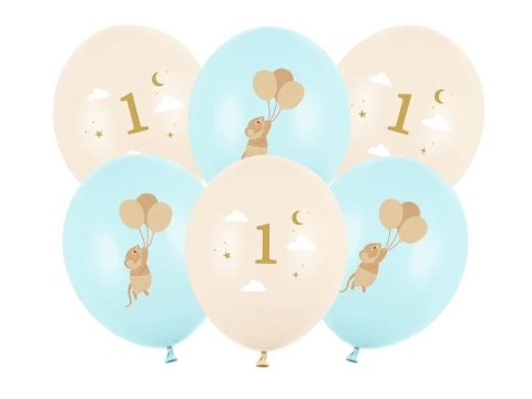 Balon gumowy Myszki z cyferką 1, Light Blue mix Partydeco (SB14P-363-001J-6)