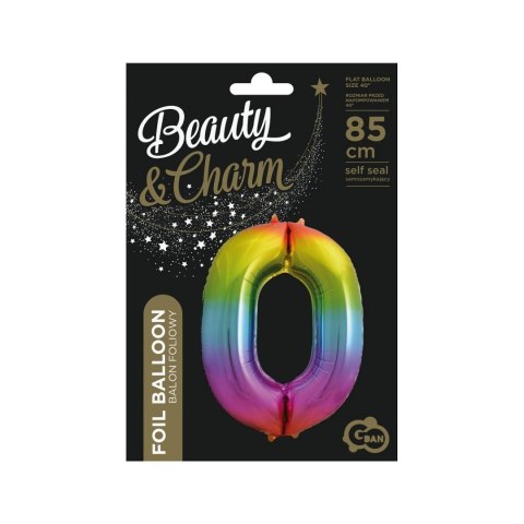 Balon foliowy cyfra 0 tęczowy 85cm 85cal Godan (HS-C34T0)
