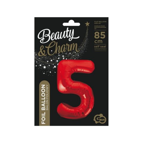 Balon foliowy cyfra 5 czerwona 85cm Godan (BCHCW5)