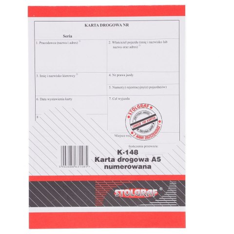 Druk offsetowy karta drogowa numer. A5 nowa A5 100k. Stolgraf (K148)