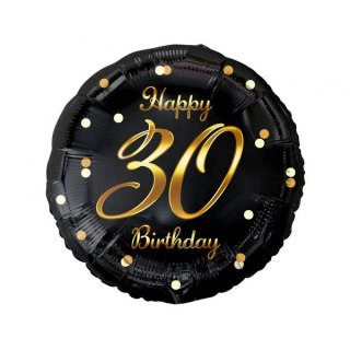 Balon foliowy Happy 30 Birthday, czarny, nadruk złoty 18cal Godan (FG-O30Z)