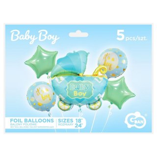 Balon foliowy zestaw 5 szt. wózek niebieski Godan (BZ-HWZN)