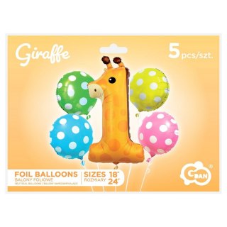 Balon foliowy zestaw 5 szt. żyrafa cyfra nr 1 Godan (BZ-HZR1)
