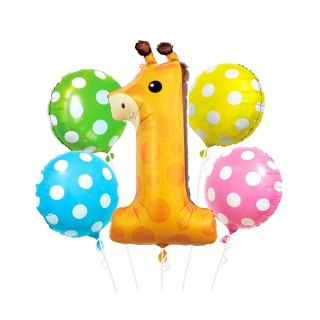Balon foliowy zestaw 5 szt. żyrafa cyfra nr 1 Godan (BZ-HZR1)