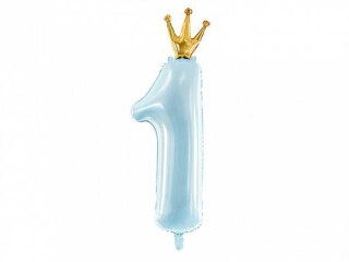 Balon foliowy Cyfra 1, 30x90cm, błękit 35cal Partydeco (FB87M-011)