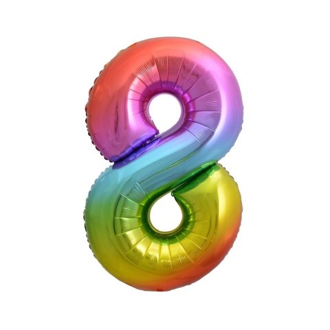 Balon foliowy cyfra 8 tęczowy 85cm 40cal Godan (HS-C34T8)