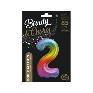 Balon foliowy cyfra 2 tęczowy 85cm 40cal Godan (HS-C34T2)