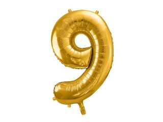 Balon foliowy cyfra 9 złota, 86cm 34cal Partydeco (FB1M-9-019)