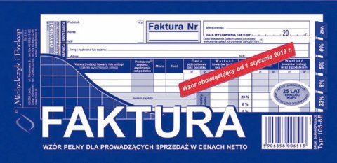 Druk offsetowy Faktura VAT pełna 1/3 A4,80 kartek 1/3 A4 80k. Michalczyk i Prokop (105-8E)