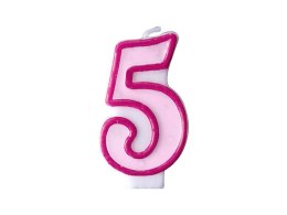 Świeczka urodzinowa Partydeco Cyferka 5 w kolorze różowym 7 centymetrów (SCU1-5-006)