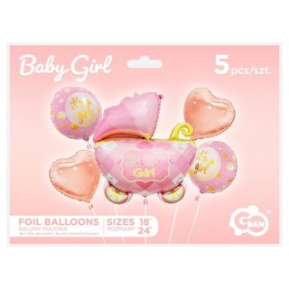 Balon foliowy zestaw 5 szt. wózek różowy Godan (BZ-HWZR)