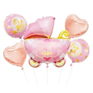 Balon foliowy zestaw 5 szt. wózek różowy Godan (BZ-HWZR)