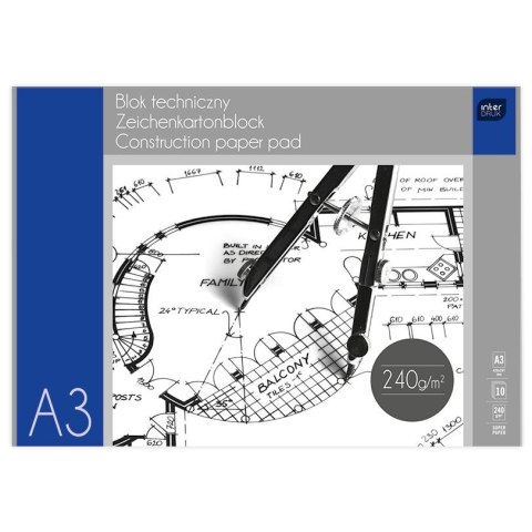 Blok techniczny Interdruk A3 biały 240g 10k 297mm x 420mm (BLTA3PRE)