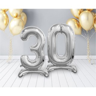 Balon gumowy Beauty&Charm cyfra stojąca srebrna Srebrny 30cal Godan (BC-ASS3)