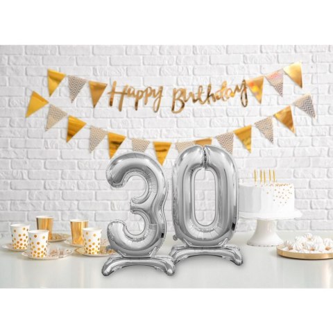 Balon gumowy Beauty&Charm cyfra stojąca srebrna Srebrny 30cal Godan (BC-ASS3)