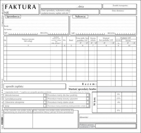 Druk samokopiujący Stolgraf Faktura VAT 2/3 A4 netto uniwersalna 2/3 A4 100k. (F7)