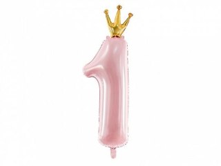 Balon foliowy Cyfra 1, 30x90cm, jasny róż 35cal Partydeco (FB87M-081J)