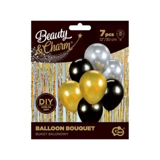 Balon gumowy Bukiet balonowy złoto-srebrno-czarny, 7 szt. miedziana 300mm 12cal Godan (BB-ZSC7)