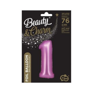 Balon foliowy Beauty&Charm Cyfra 1 satynowy róż 76cm Godan (CH-BSR1)