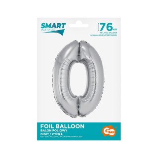 Balon foliowy Smart cyfra 0 srebrna 76cm Godan (CH-SSR0)