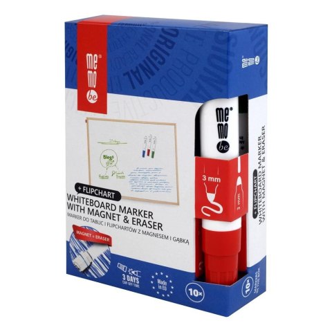 Marker suchościeralny z gąbką czerwony wkład czerwony 1-3mm okrągła końcówka Memobe (MM351-05)