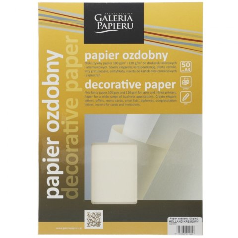 Papier ozdobny (wizytówkowy) Galeria Papieru holland A4 - kremowy 100g (206302)