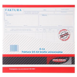 Druk samokopiujący faktura VAT 2/3 A4 brutto uniwersalna 2/3 A4 100k. Stolgraf (F13)