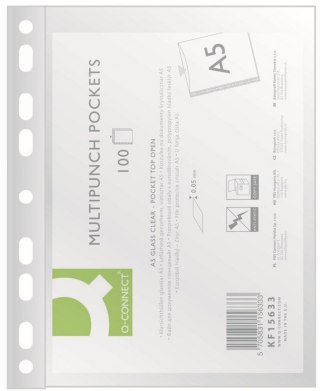 Koszulki na dokumenty krystaliczne A5 kolor: przezroczysty typu U 50 mic. Q-Connect (KF15633)