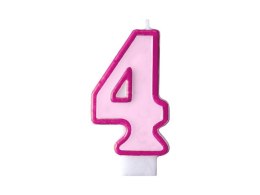Świeczka urodzinowa Partydeco Cyferka 4 w kolorze różowym 7 centymetrów (SCU1-4-006)