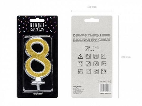 Świeczka urodzinowa Cyferka 8, złoty, 10cm Partydeco (SCU4-8-019)