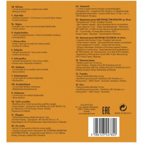 Długopis olejowy Round Stic wkład czarny 0,4mm Bic (920568)