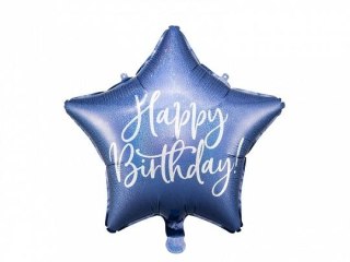 Balon foliowy Happy Birthday, 40cm, granatowy 15,5cal Partydeco (FB93-074)