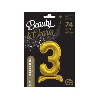 Balon gumowy Beauty&Charm cyfra stojąca złota złota 750mm 30cal Godan (BC-ASZ3)