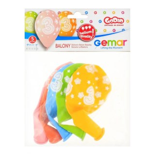 Balon gumowy Premium Hel z nadrukiem 3, 13 cali/5 sztuk mix 330mm 13cal Godan (GS120/3)