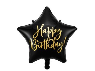 Balon foliowy Happy Birthday, 40cm, czarny 15,5cal Partydeco (FB93-010)