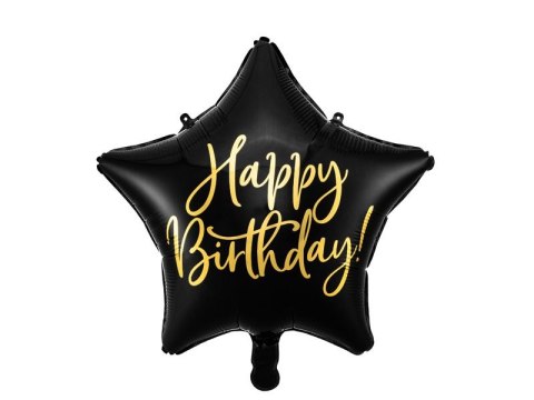Balon foliowy Happy Birthday, 40cm, czarny 15,5cal Partydeco (FB93-010)